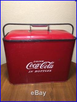 Vintage Embossed Coca Cola Metal Cooler Chest w Bottle Opener 1960's