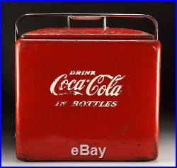 Vintage Embossed Coca Cola Metal Cooler Chest w Tray & Bottle Opener 1950's