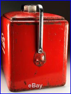 Vintage Embossed Coca Cola Metal Cooler Chest w Tray & Bottle Opener 1950's