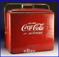 Vintage Embossed Coca Cola Metal Cooler Chest w Tray & Bottle Opener 1950's