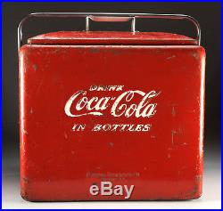 Vintage Embossed Coca Cola Metal Cooler Chest w Tray & Bottle Opener 1950's