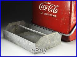 Vintage Embossed Coca Cola Metal Cooler Chest w Tray & Bottle Opener 1950's