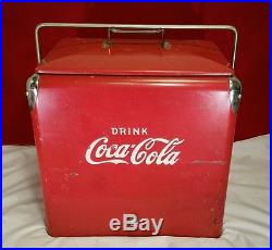 Vintage Embossed Drink Coca-Cola TempRite Metal Cooler with Tray and Side Opener