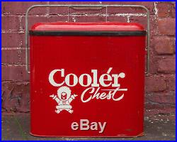 Vintage Eskimo Cooler Chest Mid Century Large Red Metal Cooler Soda Beer Ice Box