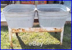 Vintage Farmhouse Galvanized Double Basin withStand Double Wash Tub Cooler Planter