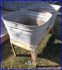Vintage Farmhouse Galvanized Double Basin withStand Double Wash Tub Cooler Planter