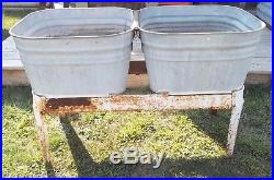 Vintage Farmhouse Galvanized Double Basin withStand Double Wash Tub Cooler Planter