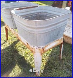 Vintage Farmhouse Galvanized Double Basin withStand Double Wash Tub Cooler Planter