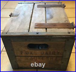 Vintage Fox Dairy Waukesha Wood & Metal Liner Milk Cooler Bottle Crate