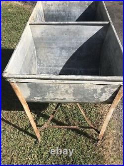 Vintage Galvanized Metal Double Wash Tub On Stand withCasters Fun Cooler Unique