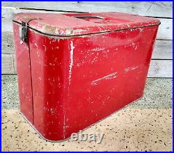 Vintage Galvanized Red Metal Devoe Paint Advertising Airline Picnic Cooler