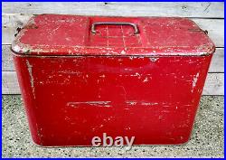 Vintage Galvanized Red Metal Devoe Paint Advertising Airline Picnic Cooler