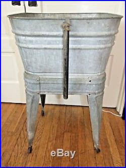 Vintage Galvanized WASH TUB on STAND withWHEELS, Garden Beer Cooler Wedding Decor