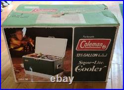 Vintage Green 1979 Coleman Snow-Lite Cooler In Box, 13 1/2 Gallon, Nice