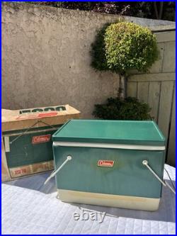 Vintage Green 28 Quart Insulated Coleman 5253-700 Snow-Lite Metal Cooler Withbox