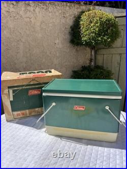 Vintage Green 28 Quart Insulated Coleman 5253-700 Snow-Lite Metal Cooler Withbox
