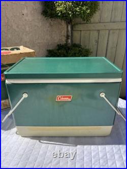 Vintage Green 28 Quart Insulated Coleman 5253-700 Snow-Lite Metal Cooler Withbox