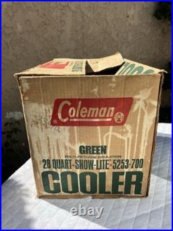 Vintage Green 28 Quart Insulated Coleman 5253-700 Snow-Lite Metal Cooler Withbox