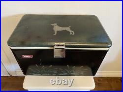 Vintage Green Coleman Canada Cooler Metal Triangle Custom With Dog Ice Chest