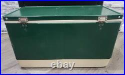 Vintage Green Coleman Cooler with Metal Handles and Dual Bottle Openers