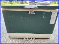 Vintage Green Coleman Metal Ice Cooler Camping Hunting 22 x 13.5 x 16