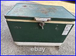 Vintage Green Coleman Metal Ice Cooler Camping Hunting 22 x 13.5 x 16