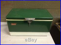 Vintage Green Metal Band Coleman Cooler Ice Chest Camping Gear 22.5x13.5x12.5 c