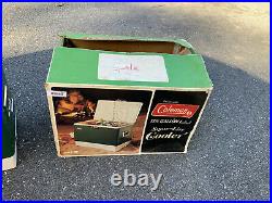Vintage Green Metal Coleman 54 Quart SNOW-LITE Cooler Original box & Receipt