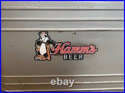 Vintage HAMM'S BEER Metal Ice Chest / 1950s Cooler Bear logo w Hockey Stick