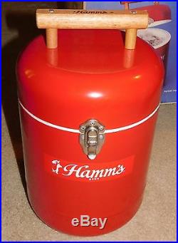 Vintage HAMM'S BEER Red Metal COOLER & BBQ Set (MINT UNUSED IN BOX!) STUNNING