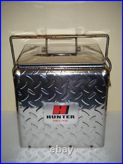 Vintage HUNTER Diamond Plate Metal Beer Cooler Lunch Box Bottle Opener (AS-IS)