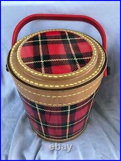 Vintage Hamilton Skotch Kaddy Ice Bucket Cooler Red Plaid Metal & Plastic Handle