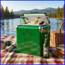 Vintage Heineken 14 Quart Metal Cooler Box Portable Picnic Ice Box Retro Style