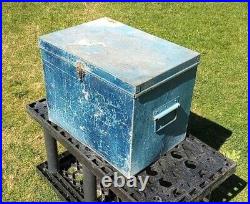 Vintage Ice Box Metal Cooler Galvanize Blue color traveller Refrigeration