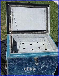 Vintage Ice Box Metal Cooler Galvanize Blue color traveller Refrigeration