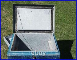 Vintage Ice Box Metal Cooler Galvanize Blue color traveller Refrigeration