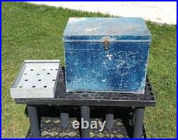 Vintage Ice Box Metal Cooler Galvanize Blue color traveller Refrigeration