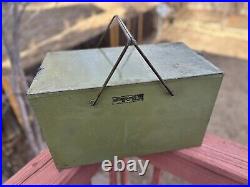Vintage Icebox Cooler 1940's Green Metal With Removable Lid, Cooler Box & Lid