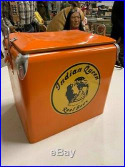 Vintage Indian Queen Root Beer Metal Soda Cooler GAS OIL SODA COLA 17x13x17 WithTr