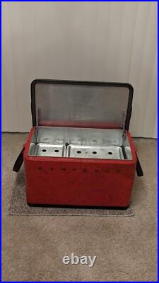 Vintage KAMPKOLD Red Metal Cooler 1950's Era 25 x 14 x 13.5 with Divider MCM Vintage KAMPKOLD Red Metal Cooler 1950's Era 25 x 14 x 13.5 with Divider MCM