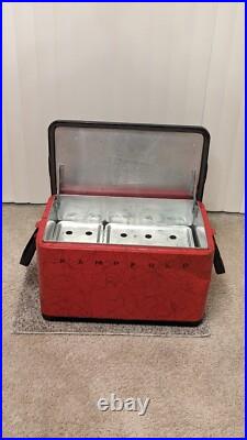Vintage KAMPKOLD Red Metal Cooler 1950's Era 25 x 14 x 13.5 with Divider MCM Vintage KAMPKOLD Red Metal Cooler 1950's Era 25 x 14 x 13.5 with Divider MCM