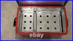 Vintage KAMPKOLD Red Metal Cooler 1950's Era 25 x 14 x 13.5 with Divider MCM Vintage KAMPKOLD Red Metal Cooler 1950's Era 25 x 14 x 13.5 with Divider MCM