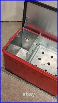 Vintage KAMPKOLD Red Metal Cooler 1950's Era 25 x 14 x 13.5 with Divider MCM Vintage KAMPKOLD Red Metal Cooler 1950's Era 25 x 14 x 13.5 with Divider MCM