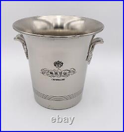 Vintage Krug Silvertone Champagne Cooler Bucket Grapevine Handles Engraved Logo