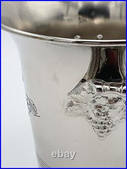 Vintage Krug Silvertone Champagne Cooler Bucket Grapevine Handles Engraved Logo