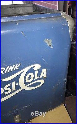 Vintage LARGE 1950s Blue DRINK PEPSI COLA Soda Pop Metal COOLER with tray