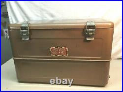 Vintage LITTLE BROWN CHEST Metal Ice Box Cooler Hemp Co & Tray 22in