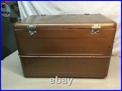 Vintage LITTLE BROWN CHEST Metal Ice Box Cooler Hemp Co & Tray 22in