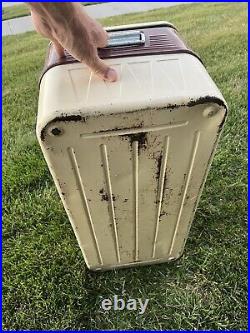 Vintage LITTLE BROWN CHEST Metal Ice Box Cooler Large 28 in. 2 Latches, Tray