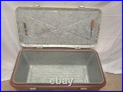 Vintage LITTLE BROWN CHEST Metal Ice Box Cooler Large 28 in. W Ice Pick & Opener